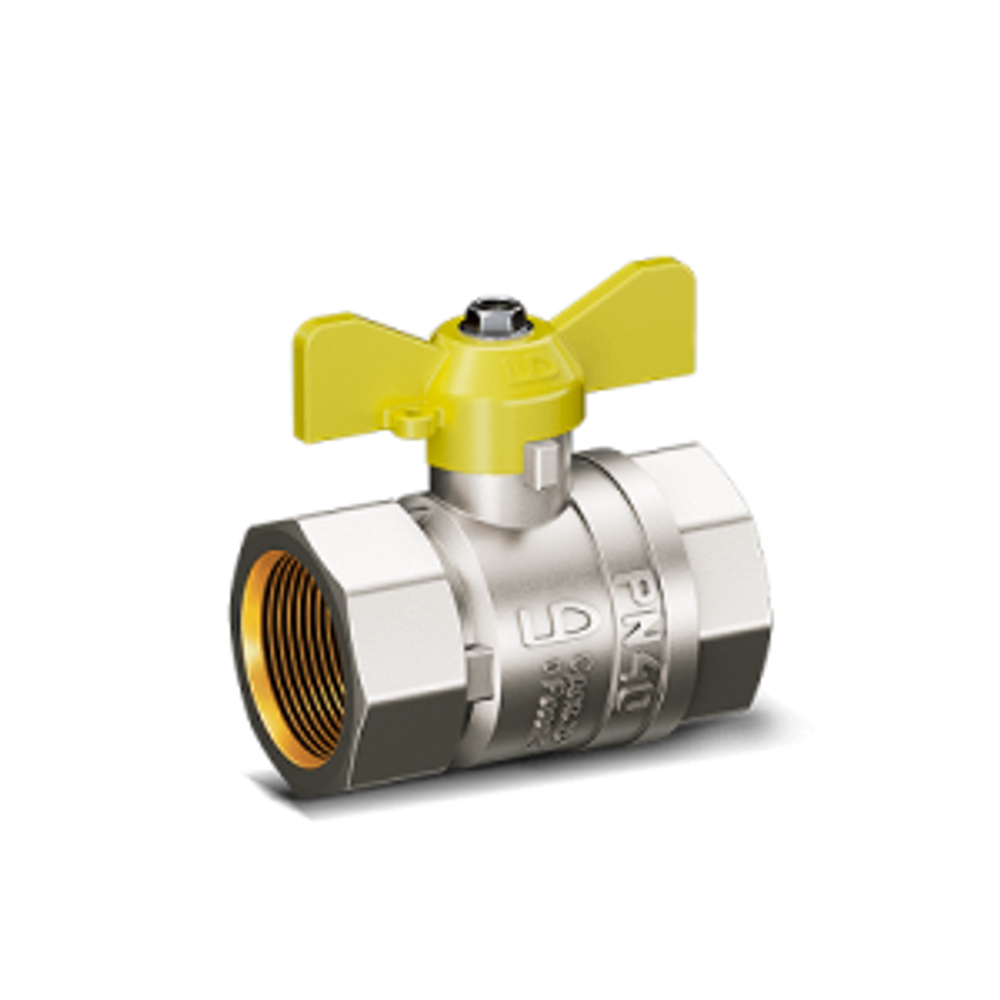 Кран шаровой латунный LD Pride 47.32.B-B.Б.GAS для газа, вн./вн. резьба, ручка-бабочка, 1 1/4"