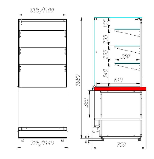 Нейтральная витрина CARBOMA VISION KC82 N 0,8-21 башня открытая