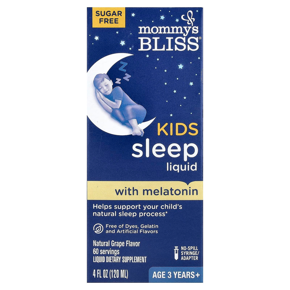 Mommy's Bliss, жидкое средство для сна, с мелатонином, для детей от 3 лет, с натуральным виноградным вкусом, 120 мл (4 жидк. унции)