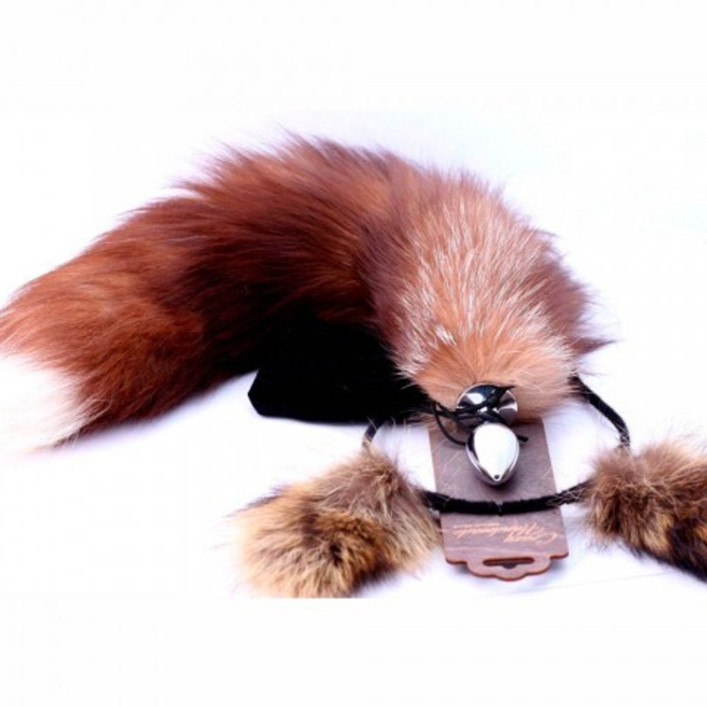 Анальная пробка с хвостом и ушки из натурального меха