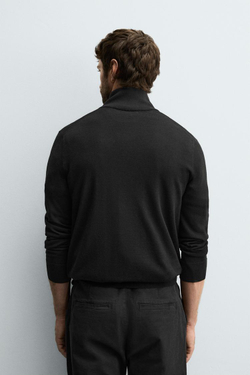 ZARA ШЕРСТЯНОЙ СВИТЕР С ВОРОТНИКОМ НА МОЛНИИ, ЧЕРНЫЙ