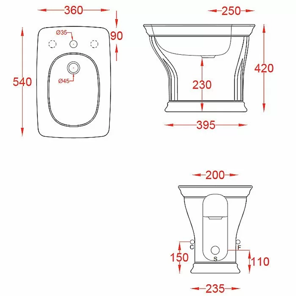 Биде напольное Artceram Civitas CIB002 Grigio Acquarello