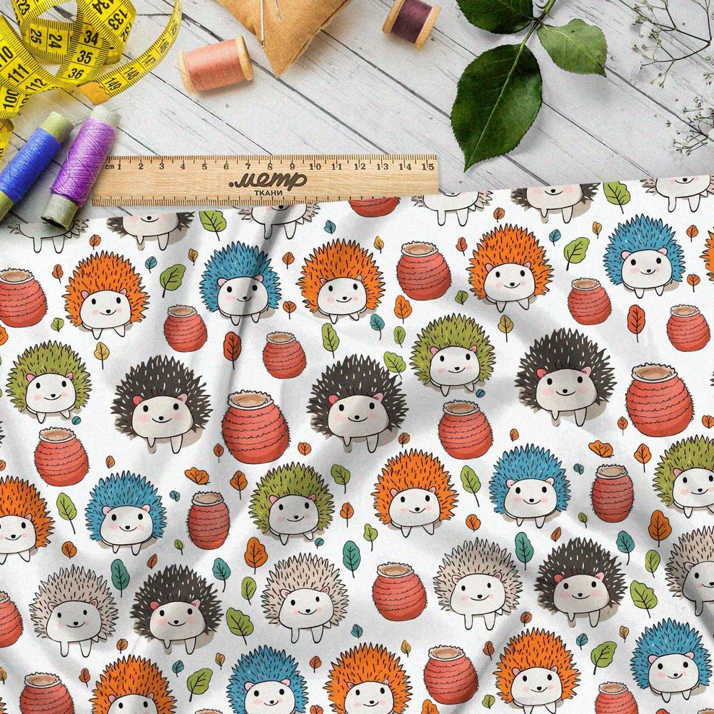 Ткань премиум шифон забавные ёжики
