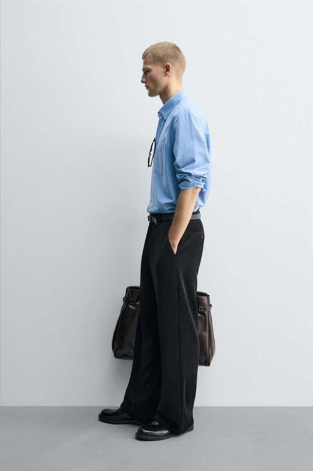 ZARA ВЕЛЬВЕТОВЫЕ БРЮКИ СВОБОДНОГО КРОЯ, ЧЕРНЫЙ