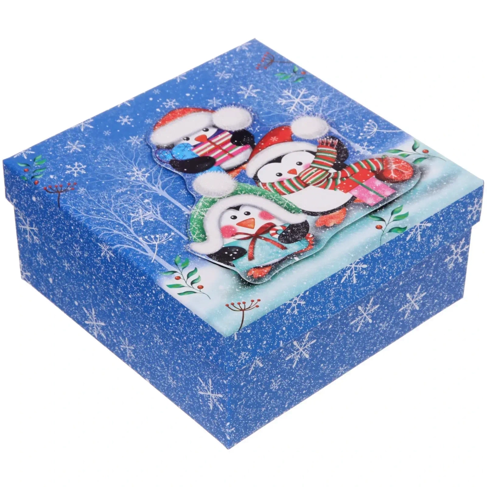 Коробка подарочная «Веселые пингвинята» 18*18*8,5 см