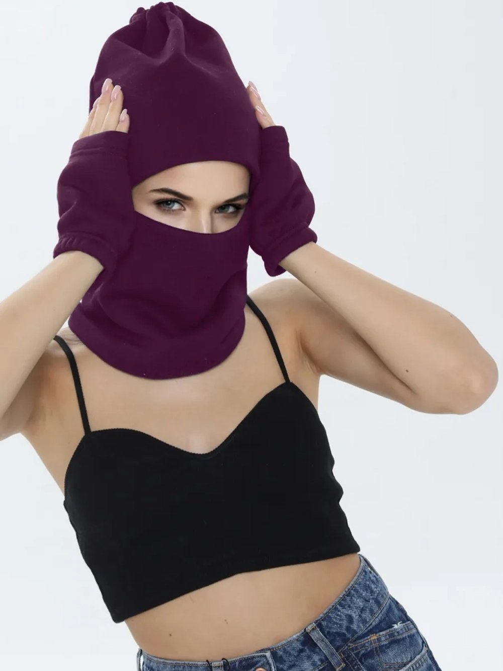 Шапка бини с начесом для хвоста, дред и кос