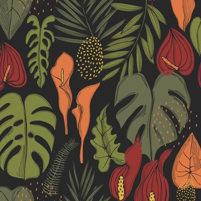 Тропические листья и цветы