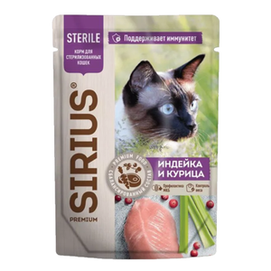 Пауч SIRIUS для кастрированных котов и стерилизованных кошек, говядина с клюквой