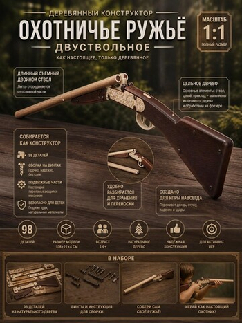 Деревянный конструктор Двуствольное ружье Taiga (TARG)