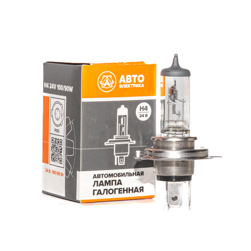 H4 24-100/90 P43t Автолампа галогенная H4, 24 В, 100/90 Вт, P43t АвтоЭлектрика
