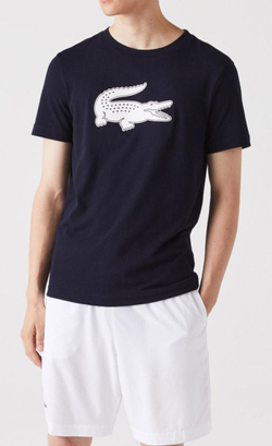 Мужская теннисная футболка Lacoste SPORT 3D Print Crocodile Breathable Jersey T-shirt - navy blue/white