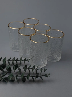 Набор бокалов с узором, 240 мл. 6 шт. С золотой каймой