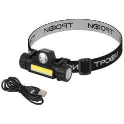 Фонарь налобный светодиодный Трофи GA-101 аккумуляторный 3 Вт COB + 3 Вт LED 2 режима магнит