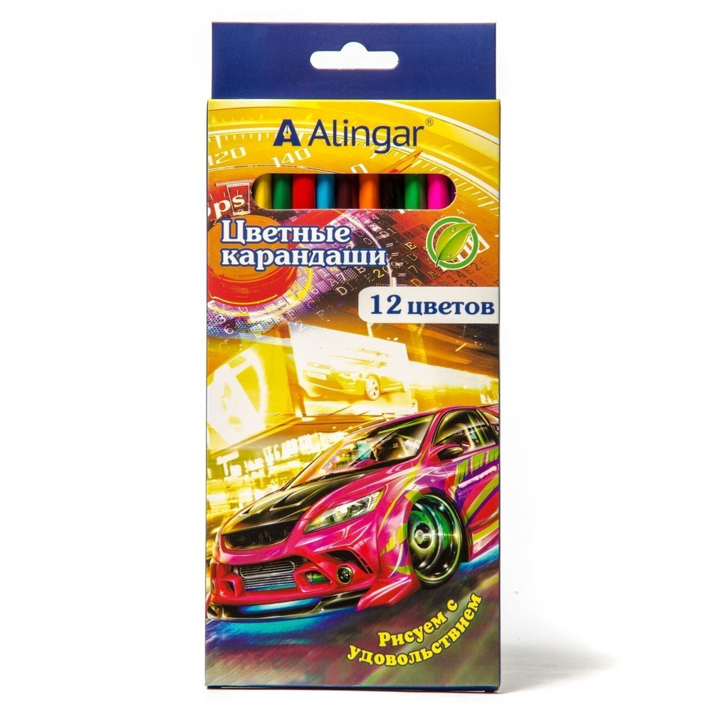 Карандаши цветные Alingar 12 цв., "Гранд тур" деревянные, трехгранные, заточенные, грифель 3.0 мм, картон. уп., европодвес