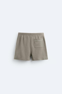 ZARA ШОРТЫ-БЕРМУДЫ С КОНТРАСТНОЙ ВЫШИВКОЙ, КОРИЧНЕВЫЙ / ТЕМНО-СЕРЫЙ