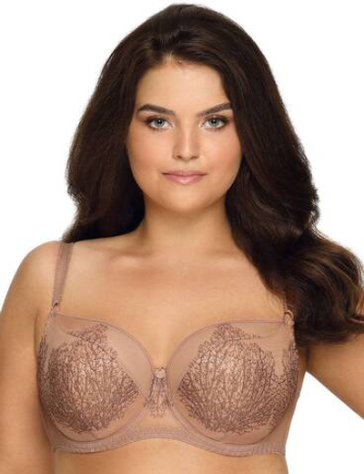 Бюстгальтер с изысканной вышивкой в виде веточек (Размер: 70J) (Цвет: кофейный)