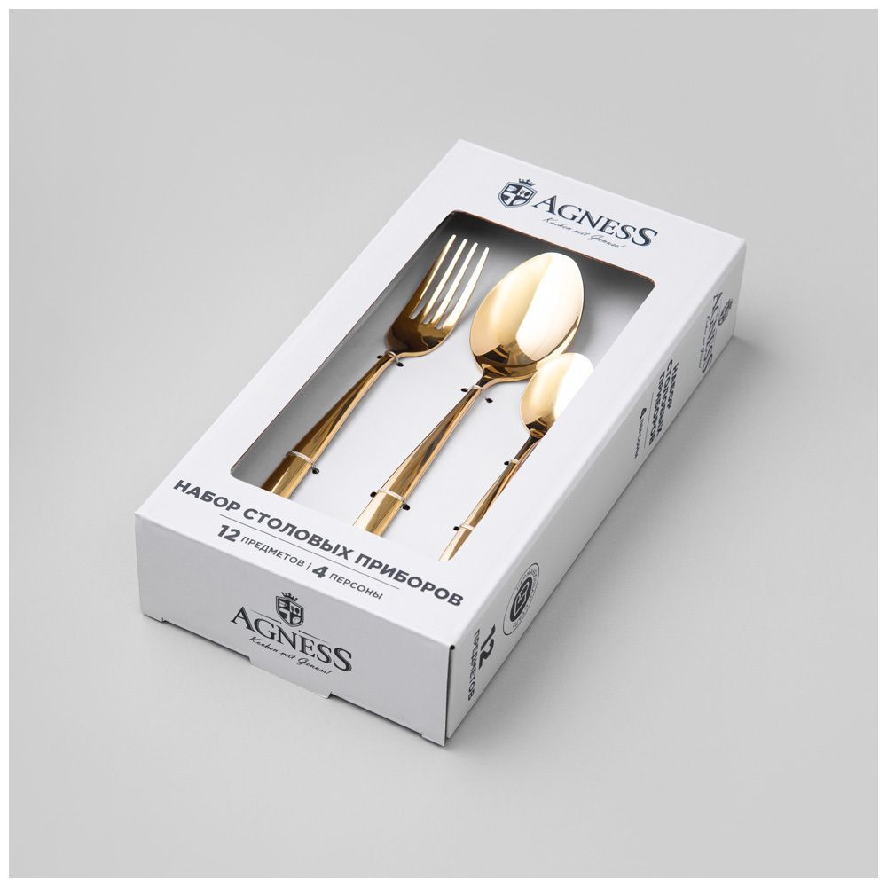 НАБОР СТОЛОВЫХ ПРИБОРОВ FIORE AGNESS 12 ПР., ПВД ПОКРЫТИЕ, ЦВЕТ: ШАМПАНЬ, СТАЛЬ 18/0