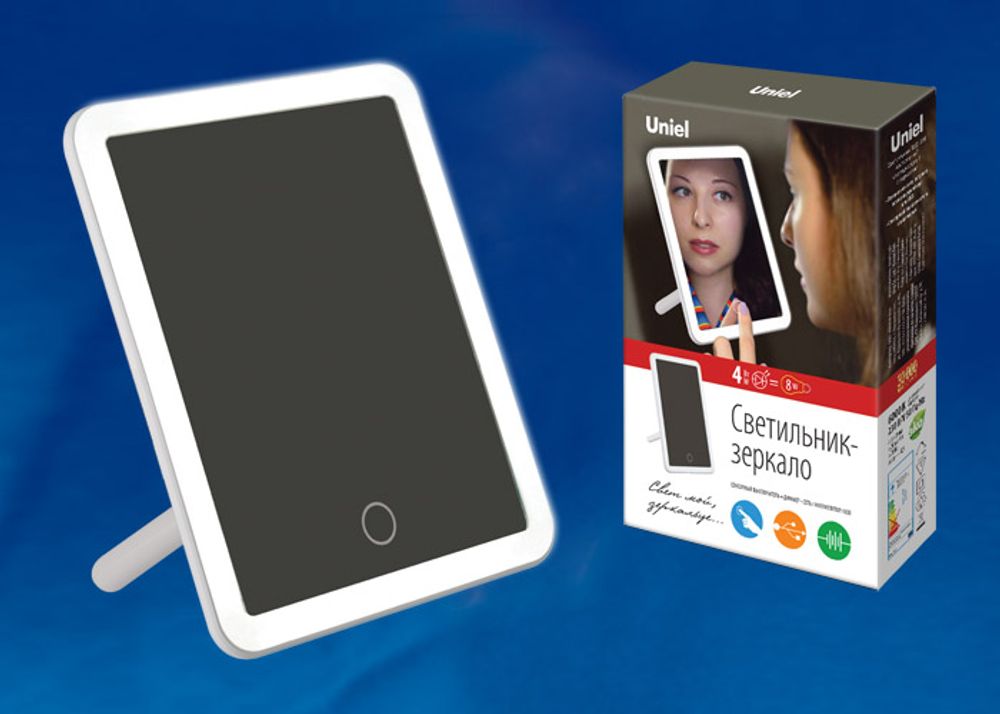 TLD-591 White-LED-80Lm-6000K-Dimmer Настольный светильник зеркало. 4W. Встроенный аккумулятор 3.7V-600mAh. Сенсорный выключатель. Диммер. Белый. ТМ Uniel