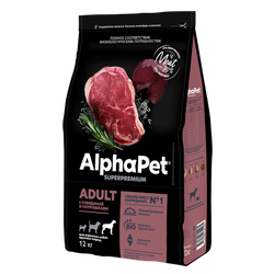 Сухой корм ALPHAPET Superpremium для взрослых собак крупных пород с говядиной и потрошками - 12 кг