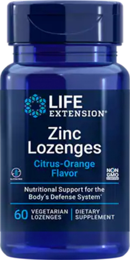 Zinc Lozenges (со вкусом цитрусовых и апельсина) 60 пастилок Life Extension