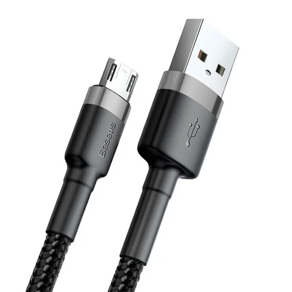 Кабель USB - микро USB Baseus (CAMKlF-BG1) cafule, 1.0м, круглый, 2.4A, силикон,  черный, серый
