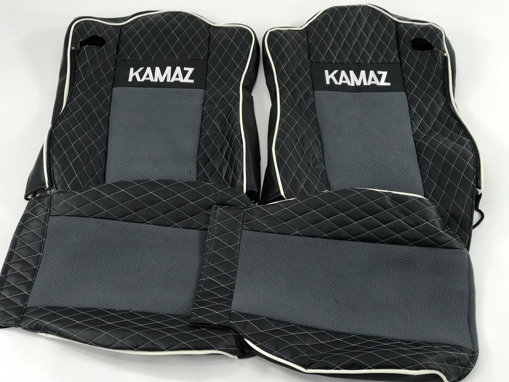 Чехлы Премиум стеганные кожа + аликанте вышивка KAMAZ K5 от 2021 года KAM01 Польша