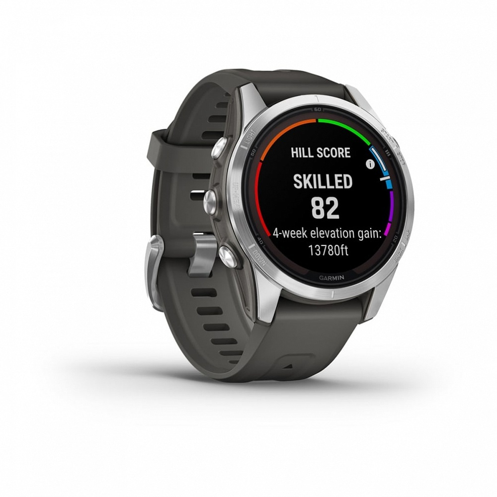 Смарт-часы Garmin Fenix 7s Pro Solar серебристый с черным силиконовым ремешком, 010-02776-01