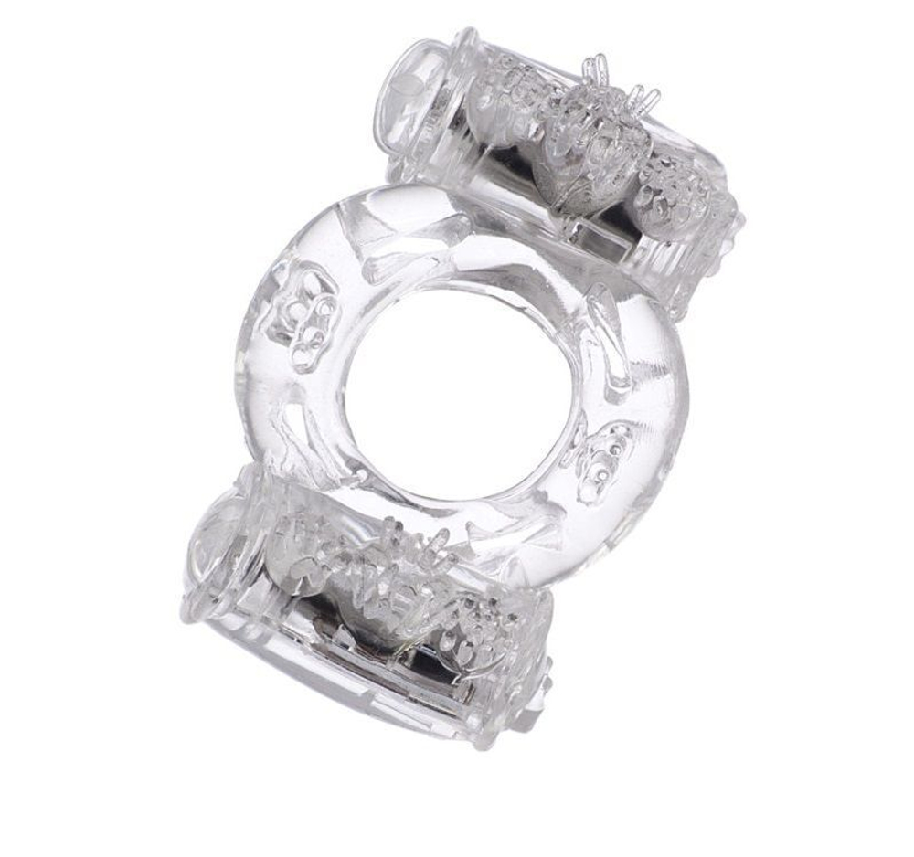 Прозрачное виброкольцо с двумя вибропульками (Цвет: прозрачный)