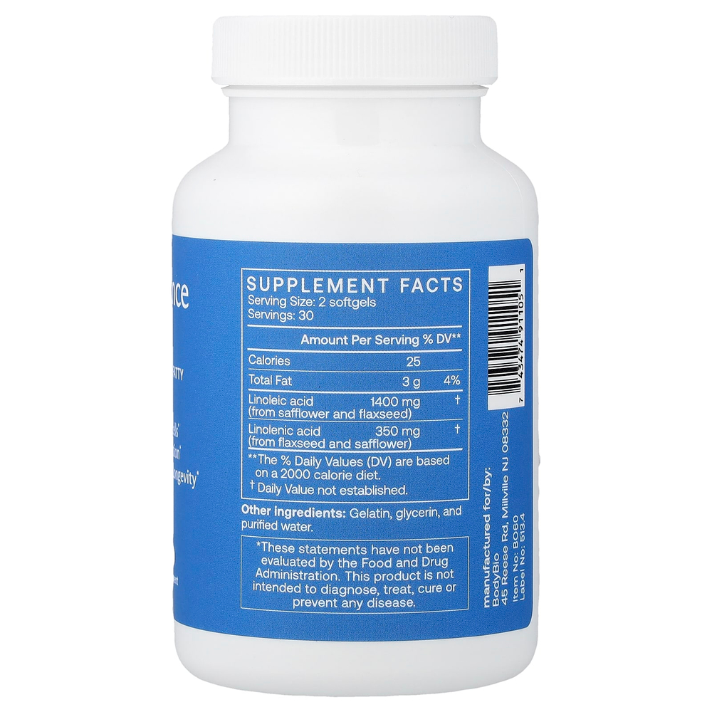 BodyBio, Balance Oil, незаменимые жирные кислоты, 60 капсул