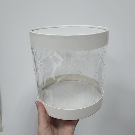 Коробка для торта ТУБУС с УЗОРОМ d=16 см h=16 см (белая)