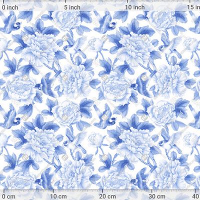 Голубые пионы и птички на белом фоне by KateDemyanovska 667 DPI