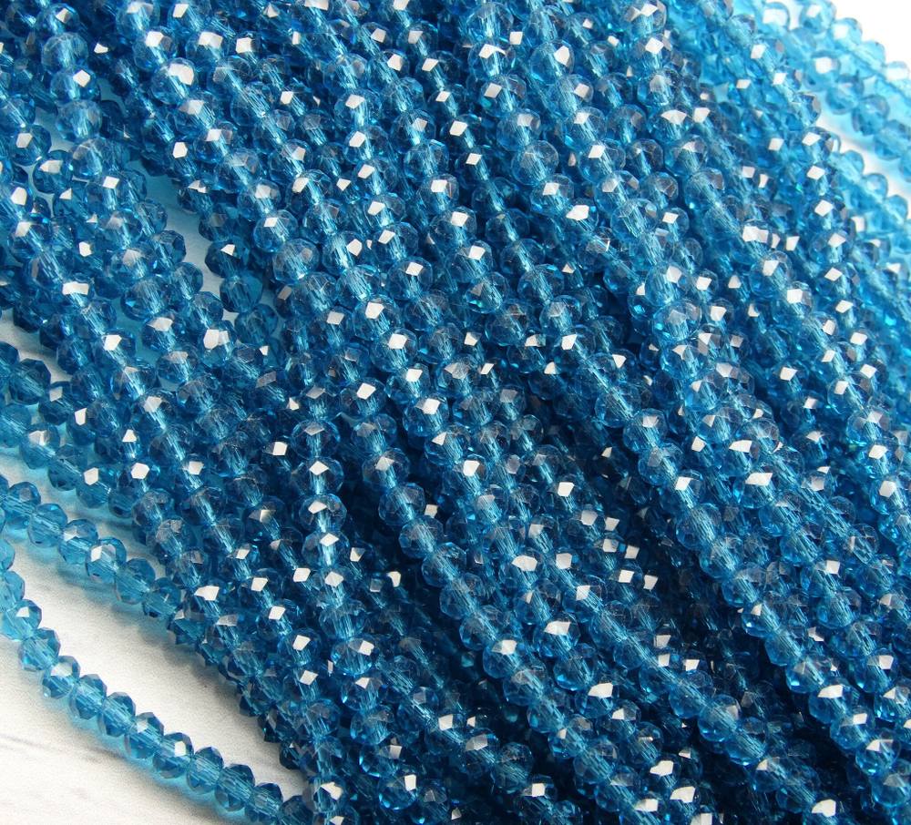 БП025НН23 Хрустальные бусины "рондель", цвет: морская волна прозрачный, 2х3 мм, кол-во: 95-100 шт.