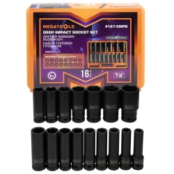 Набор головок ударных глубоких 16пр. 1/2"6pt MEGATOOLS MT-4167-5MPB