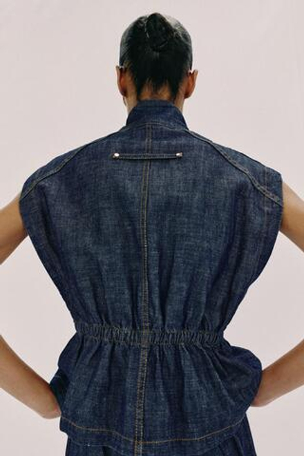 ZARA ЖИЛЕТ ИЗО ЛЬНА С ЭЛАСТИЧНОЙ ТАЛИЕЙ, ИНДИГО