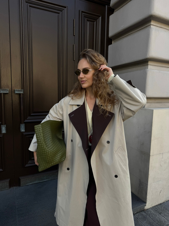 Двойной тренч бежевый