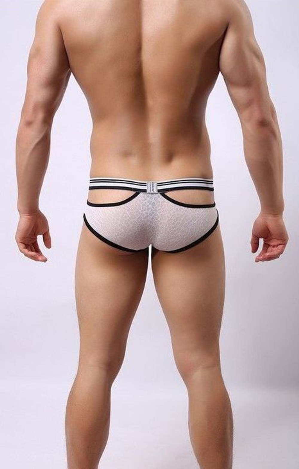 Белые мужские трусы-брифы с вырезами и леопардовым рисунком (Размер: L) (Цвет: белый)