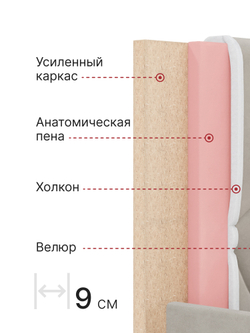 Кровать 140х200 с подъемным механизмом двуспальная Амбер ортопедическое основание и ящик для белья, велюр светло-бежевый