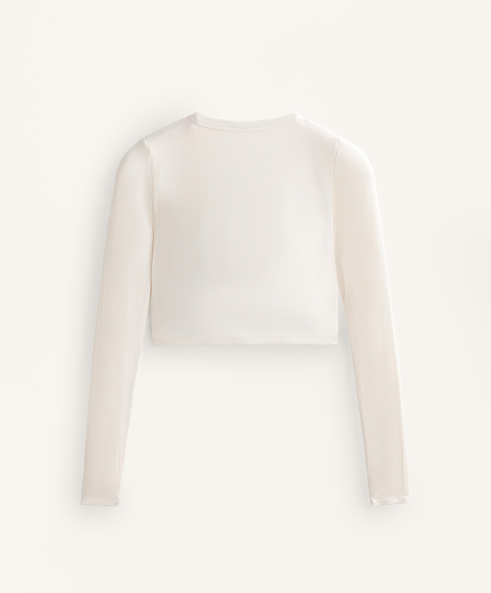 Oysho Топ Comfortlux с перекрестными деталями и длинными рукавами, экрю