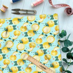 Ткань мембрана мягкие лимоны на голубом фоне