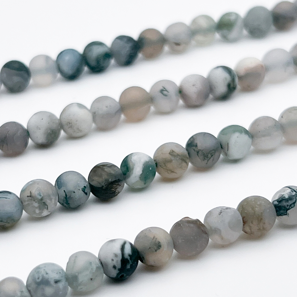 Моховый агат бусины (сорт Б), матовый шар, диаметр около 6,3 мм, цена за 30 шт (1/2 нити)