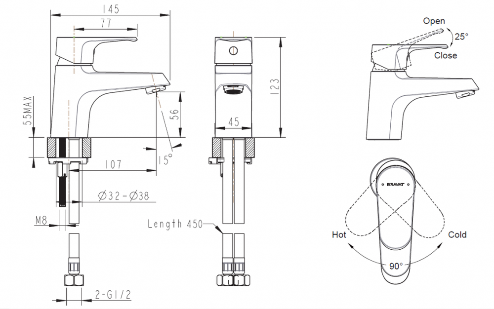 Смеситель для умывальника Bravat Alfa
