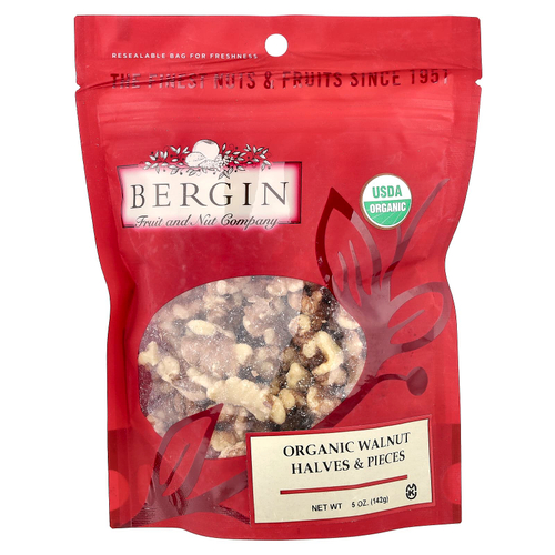 Bergin Fruit and Nut Company, Органические половинки и кусочки грецкого ореха, 142 г (5 унций)