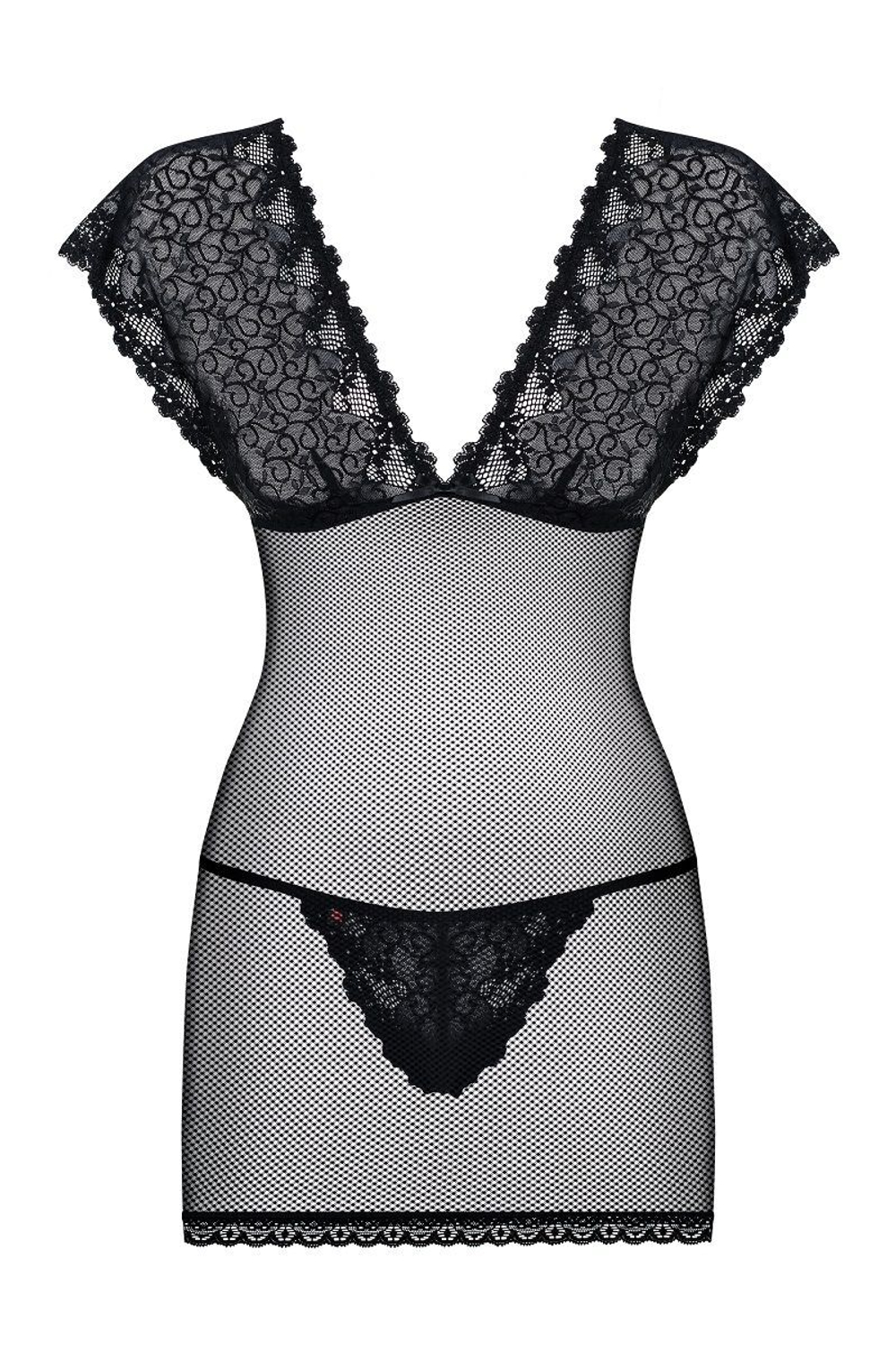 Оригинальная сорочка из сетки и кружев (Размер: L-XL) (Цвет: черный)