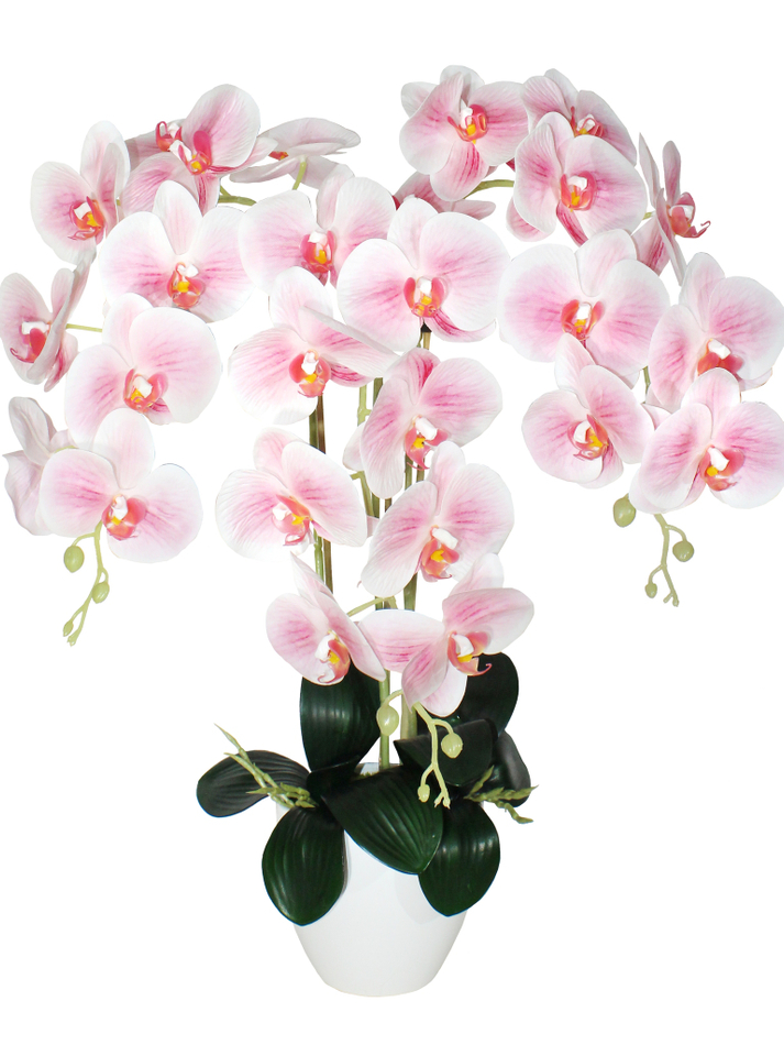 Искусственные розовые Орхидеи 3 ветки в кашпо 65см