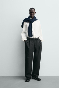 ZARA БРЮКИ WIDE FIT СО СКЛАДКАМИ, ЧЕРНЫЙ