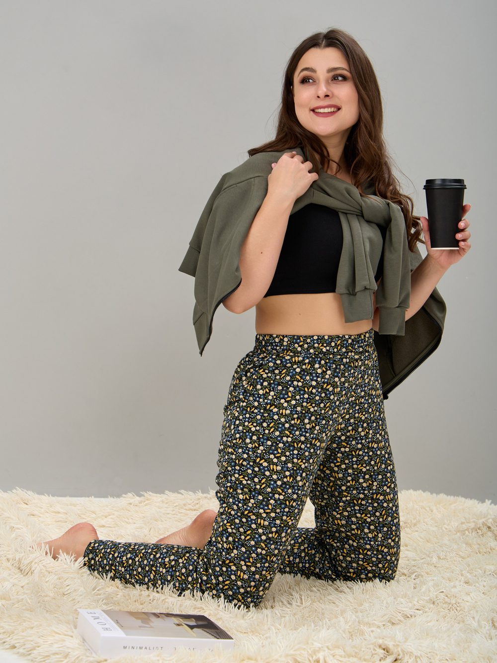 Брюки Б-18/тюльпаны-бирюзаромашки