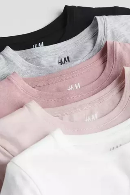 H&M Набор из пяти хлопковых футболок, светло-розовый