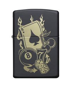 Зажигалка Zippo Gambling Design, покрытие Black Matte, латунь/сталь, чёрная, матовая
