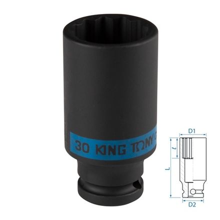 Цена на KING TONY (443030M) Головка торцевая ударная глубокая двенадцатигранная 1/2", 30 мм