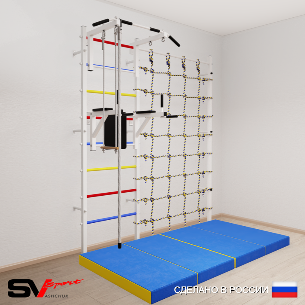 Шведская стенка Sv Sport усиленная 67640 (Турник стандарт/Брусья/Канат/Трапеция/Мат 2м/Канатный лаз)